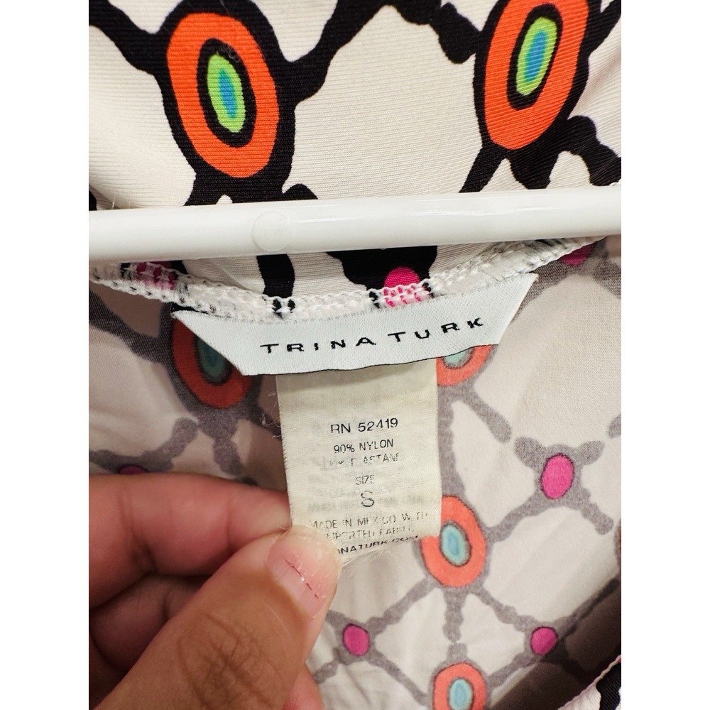 Trina Turk White Colorful Long Blouse Size Small - Picture 3 of 5